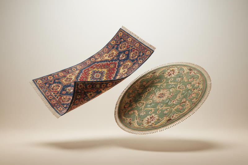 2 alfombras suspendidas en aire