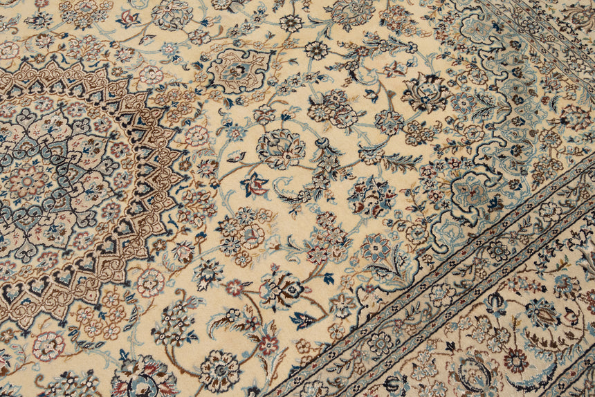 Alfombra persa de seda Nain 9la | 353 x 238 cm