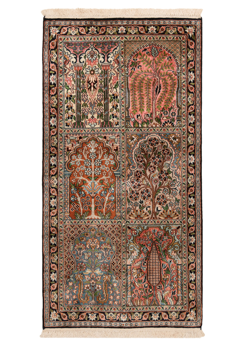 Alfombra india de seda pura de Cachemira | 120 x 62 cm