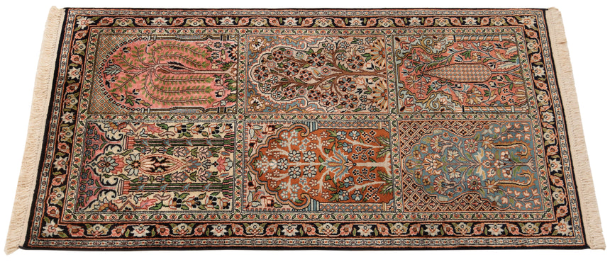 Alfombra india de seda pura de Cachemira | 120 x 62 cm