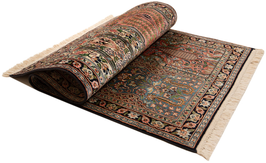 Alfombra india de seda pura de Cachemira | 120 x 62 cm