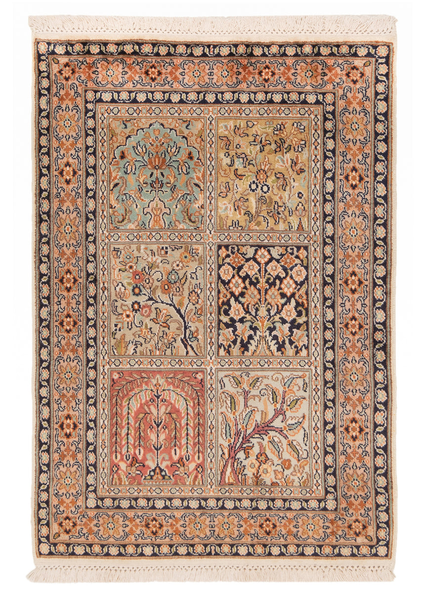Alfombra india de seda pura de Cachemira | 91 x 62 cm
