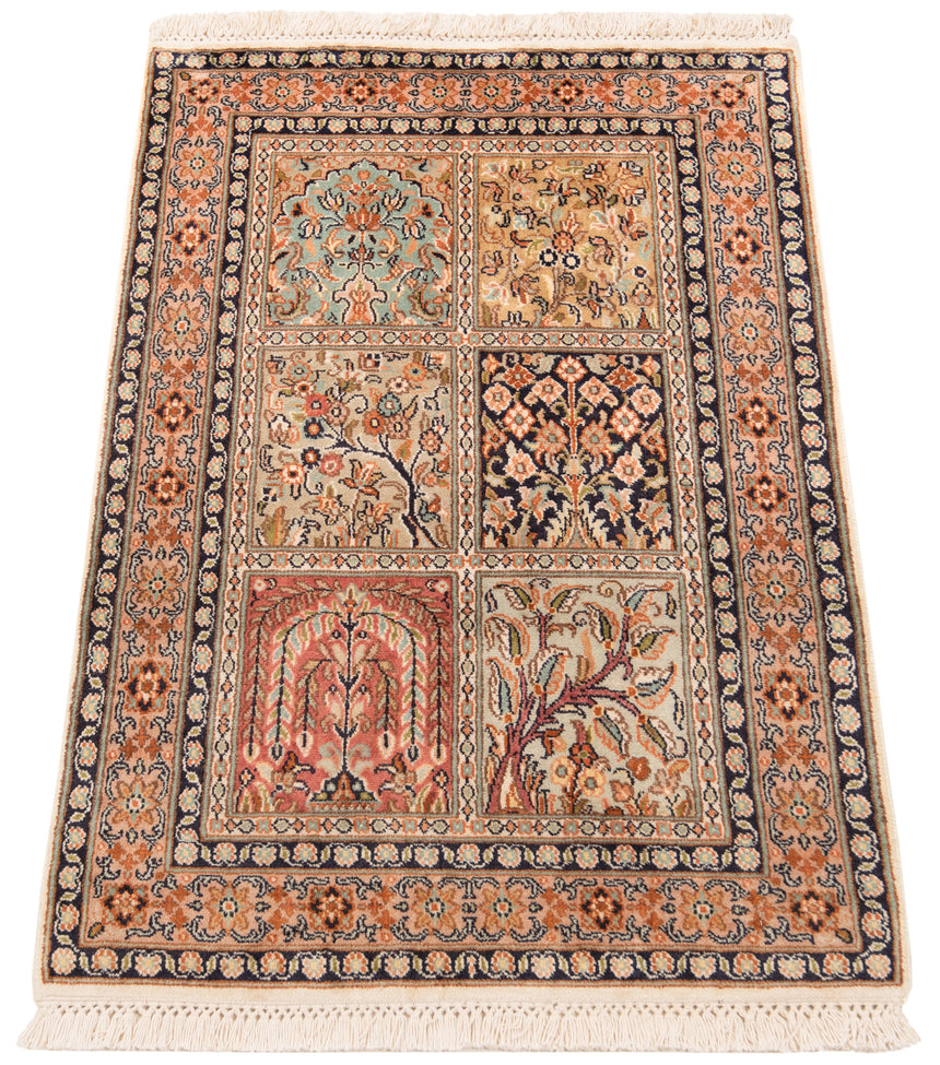 Alfombra india de seda pura de Cachemira | 91 x 62 cm