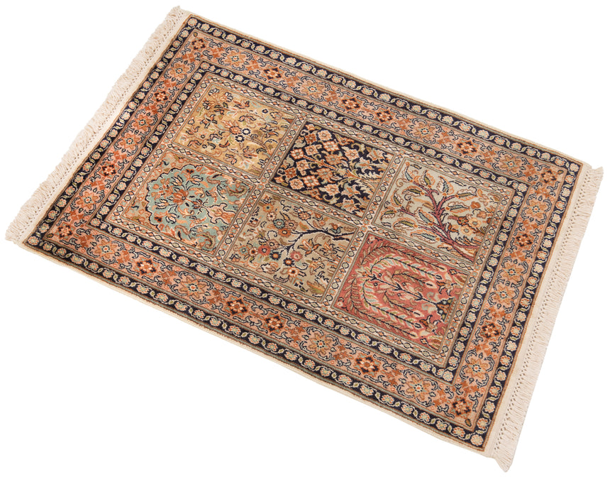 Alfombra india de seda pura de Cachemira | 91 x 62 cm