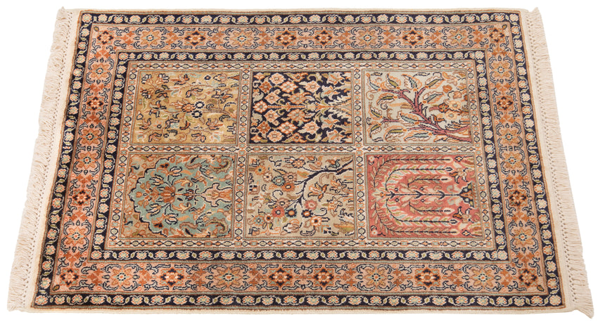 Alfombra india de seda pura de Cachemira | 91 x 62 cm