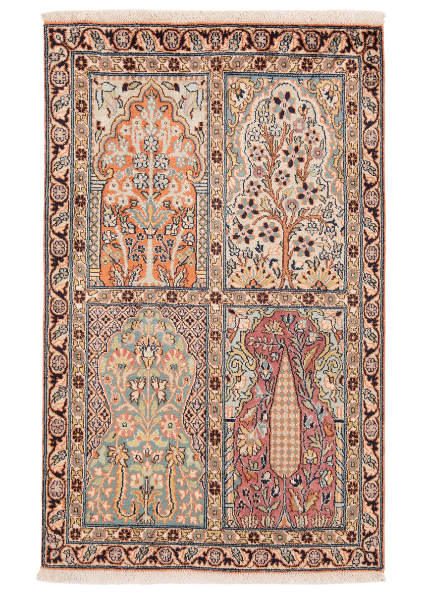 Alfombra india de seda pura de Cachemira | 97 x 59 cm