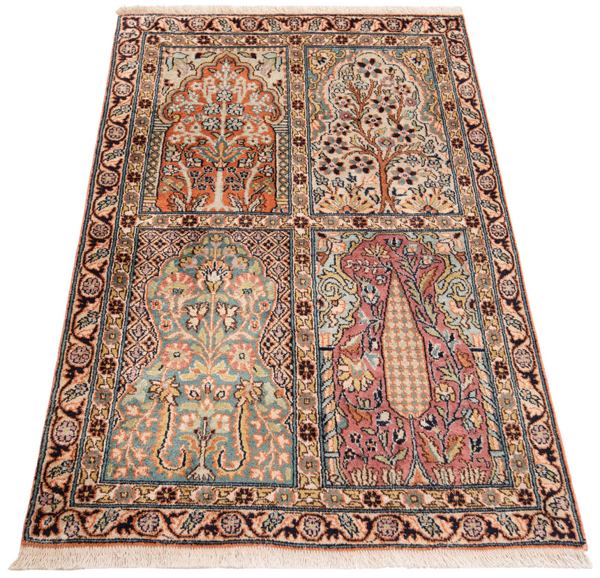 Alfombra india de seda pura de Cachemira | 97 x 59 cm