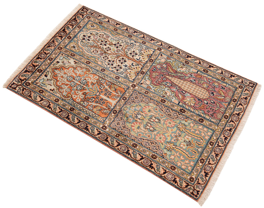 Alfombra india de seda pura de Cachemira | 97 x 59 cm