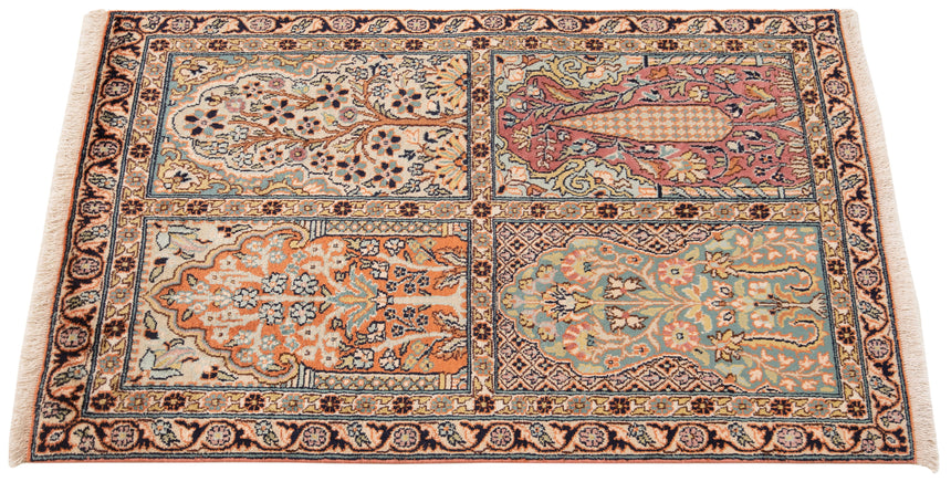 Alfombra india de seda pura de Cachemira | 97 x 59 cm