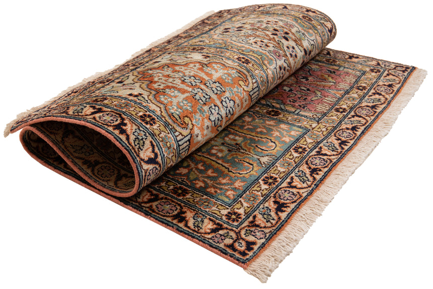 Alfombra india de seda pura de Cachemira | 97 x 59 cm