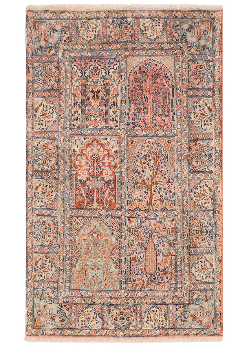 Alfombra india de seda pura de Cachemira | 151 x 90 cm