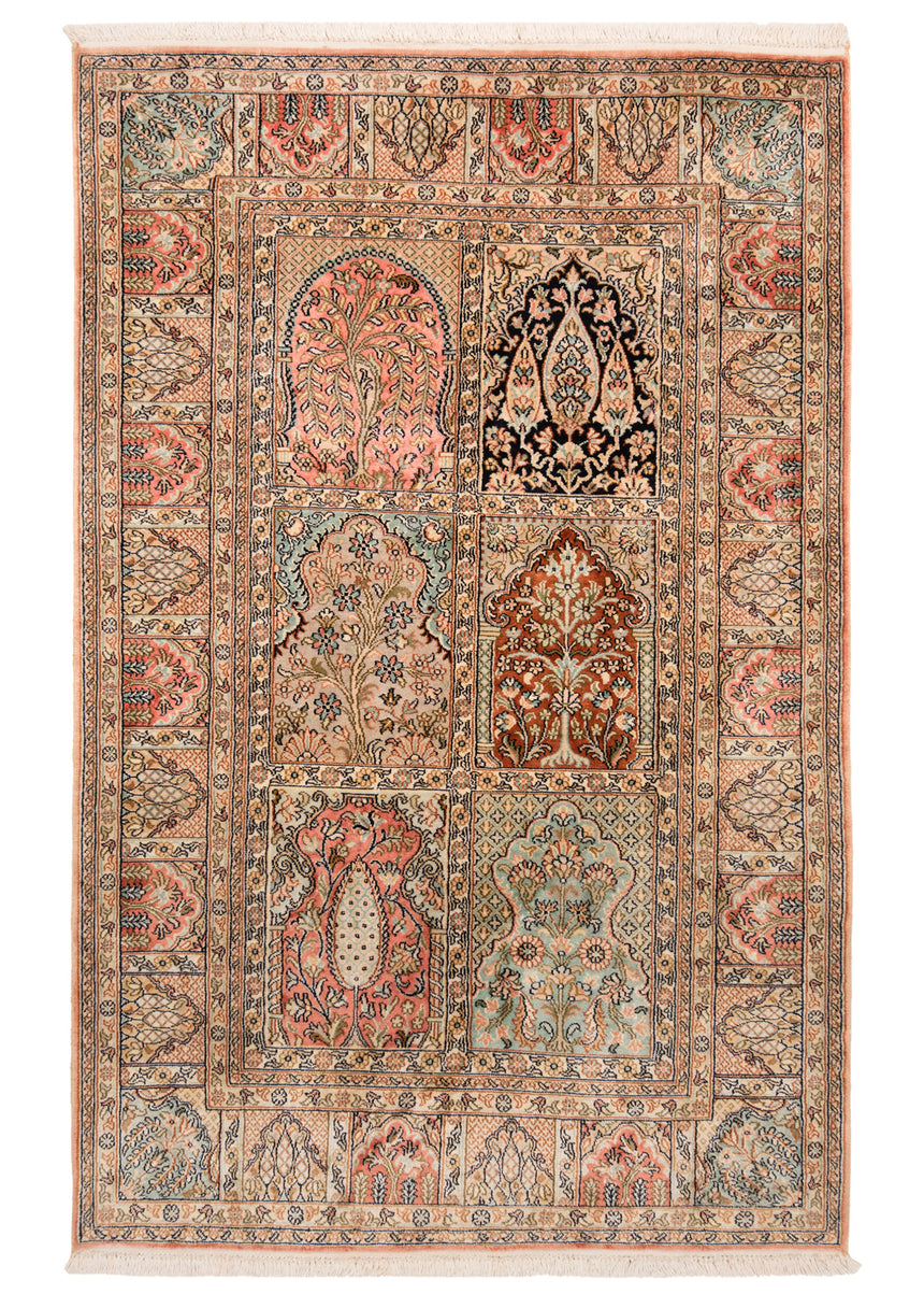 Alfombra india de seda pura de Cachemira | 140 x 91 cm
