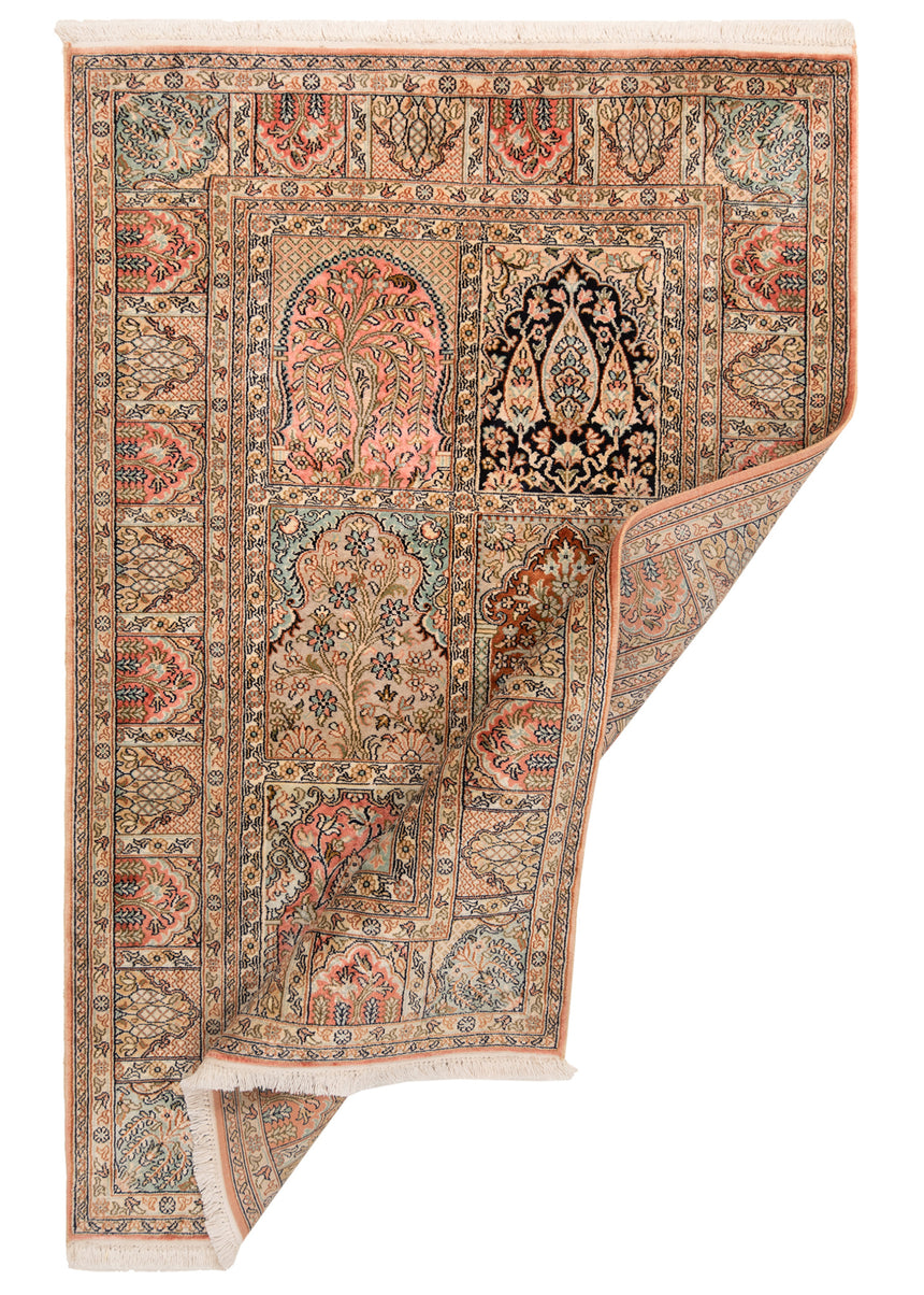 Alfombra india de seda pura de Cachemira | 140 x 91 cm