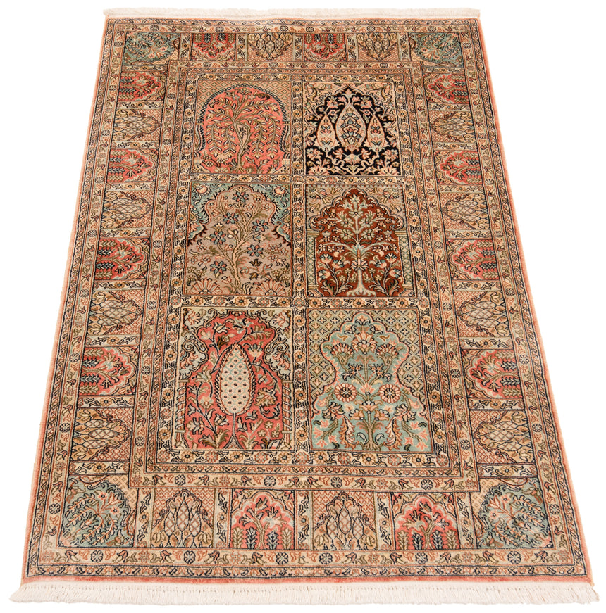 Alfombra india de seda pura de Cachemira | 140 x 91 cm