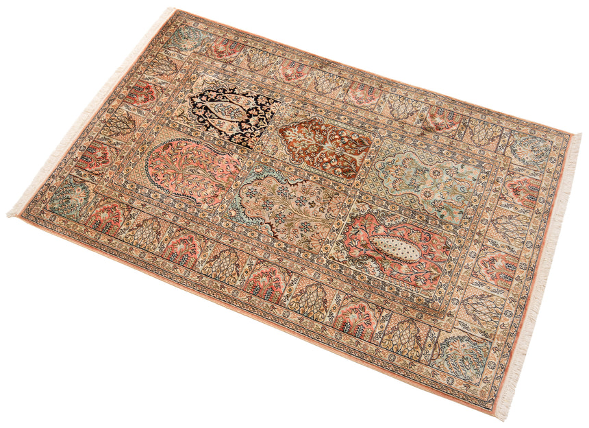 Alfombra india de seda pura de Cachemira | 140 x 91 cm