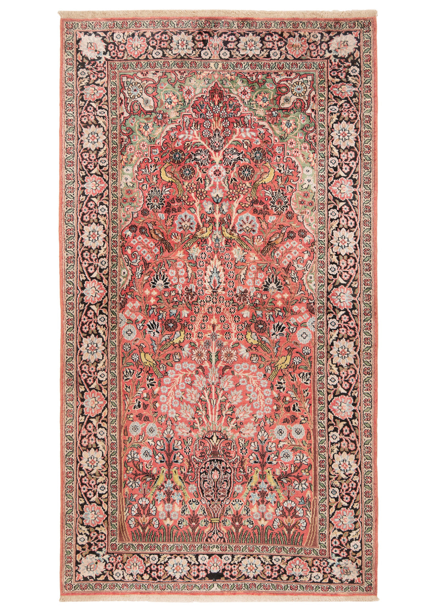 Alfombra india de seda pura de Cachemira | 161 x 88 cm