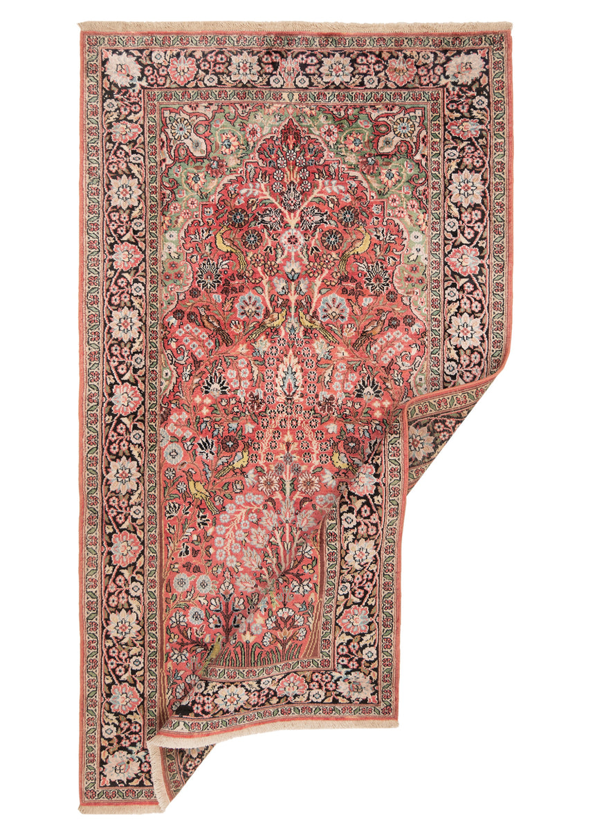 Alfombra india de seda pura de Cachemira | 161 x 88 cm