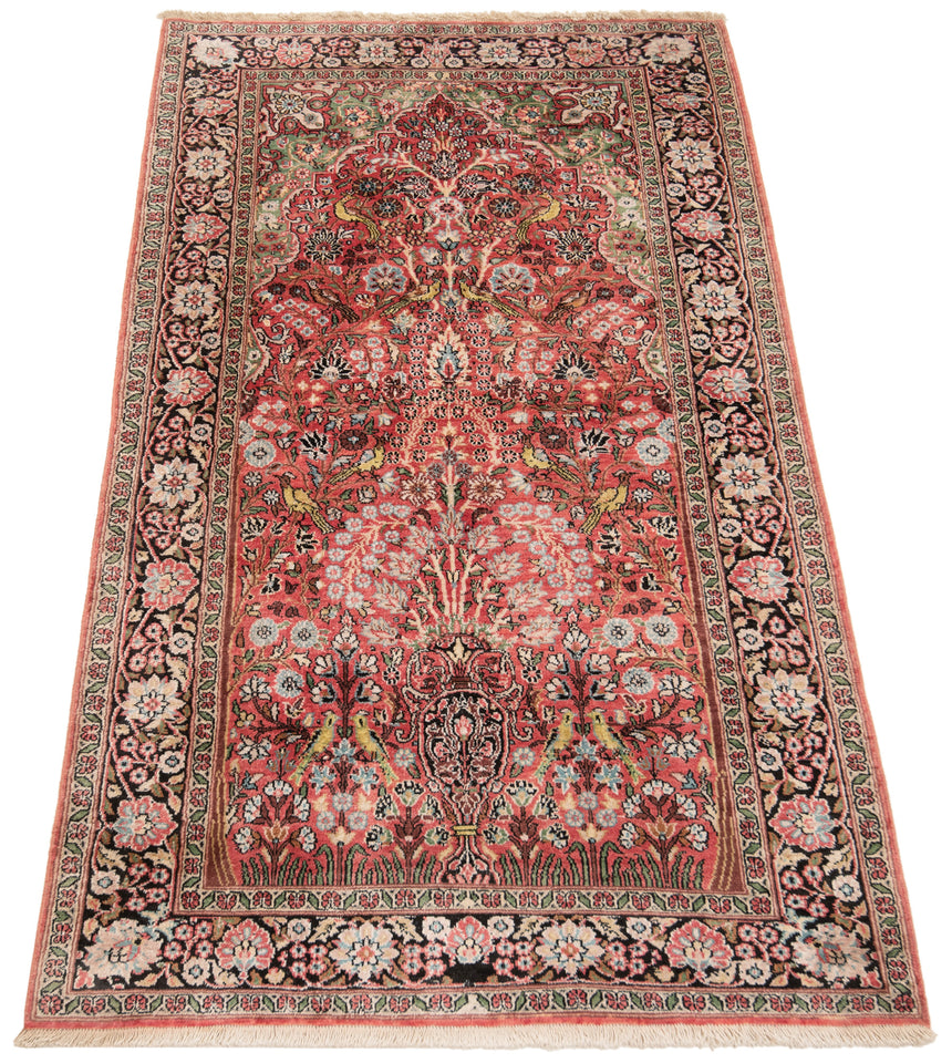 Alfombra india de seda pura de Cachemira | 161 x 88 cm