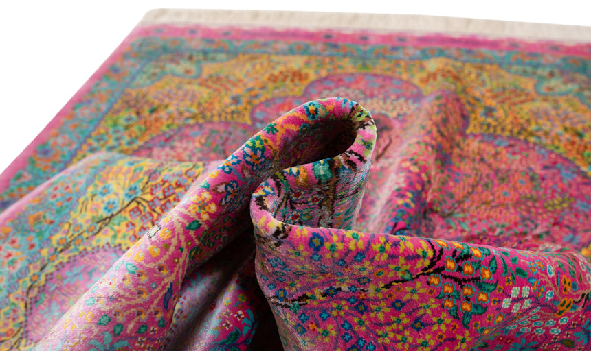 Alfombra persa de seda pura Qom | 132 x 82 cm