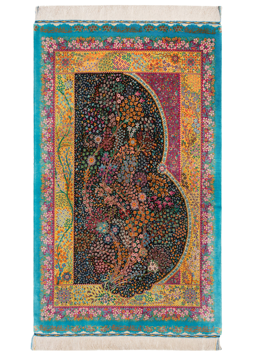Alfombra persa de seda pura Qom | 136 x 83 cm