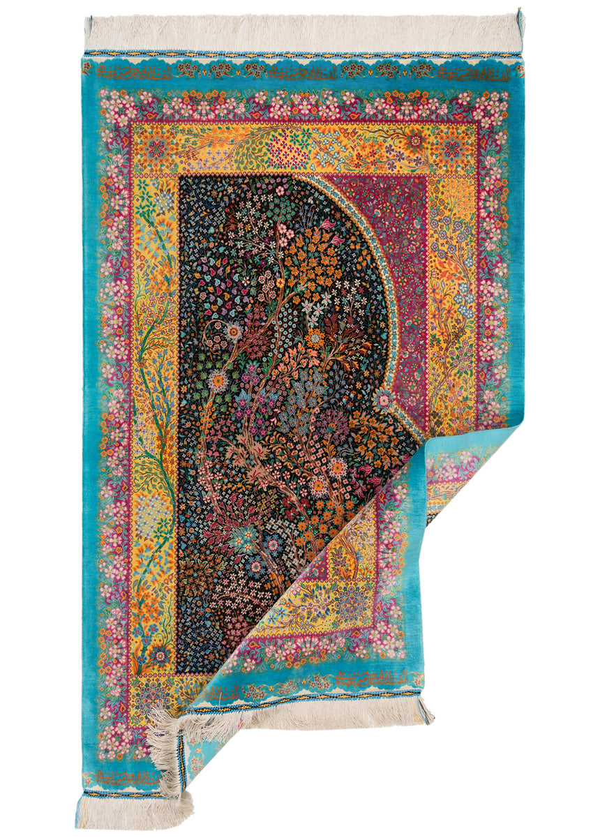 Alfombra persa de seda pura Qom | 136 x 83 cm