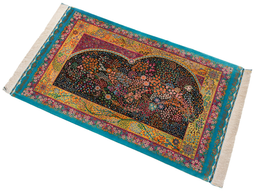 Alfombra persa de seda pura Qom | 136 x 83 cm