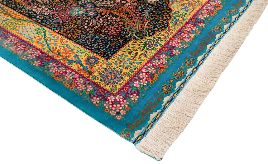 Alfombra persa de seda pura Qom | 136 x 83 cm