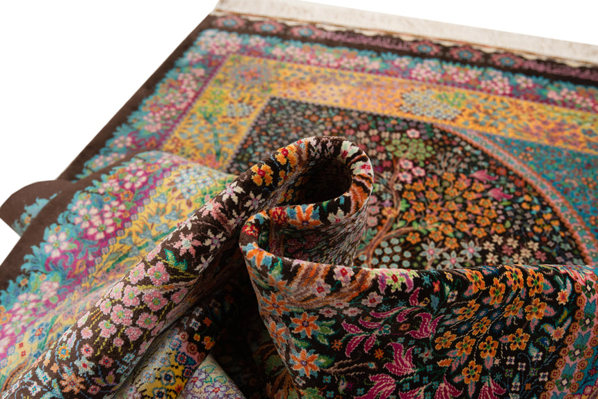 Alfombra persa de seda pura Qom | 128 x 81 cm