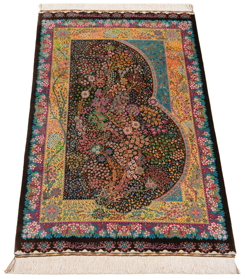 Alfombra persa de seda pura Qom | 128 x 81 cm