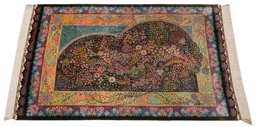 Alfombra persa de seda pura Qom | 128 x 81 cm