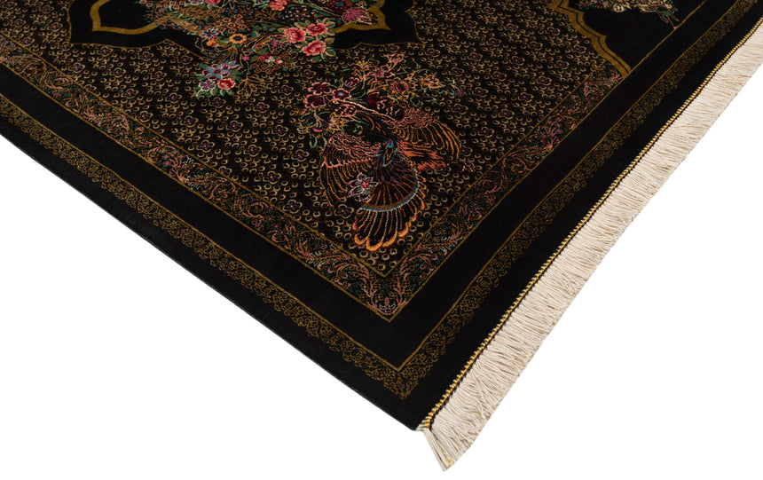 Alfombra persa de seda pura Qom | 118 x 79 cm