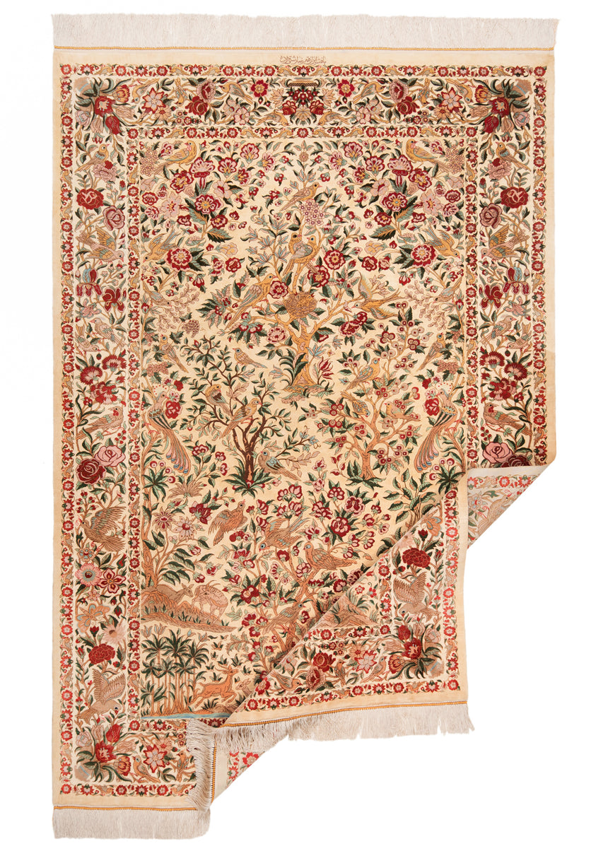 Alfombra persa de seda pura Qom | 201 x 136 cm