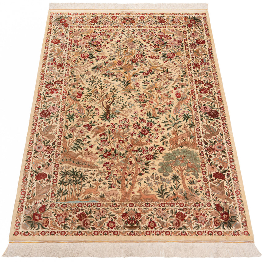 Alfombra persa de seda pura Qom | 201 x 136 cm
