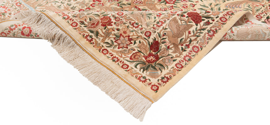 Alfombra persa de seda pura Qom | 201 x 136 cm