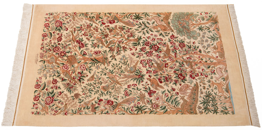 Alfombra persa de seda pura Qom | 155 x 99 cm