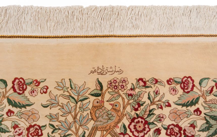 Alfombra persa de seda pura Qom | 155 x 99 cm