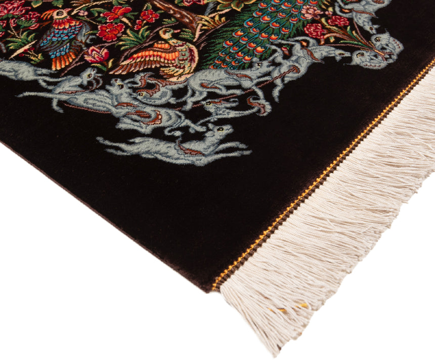 Alfombra persa de seda pura Qom | 92 x 61 cm