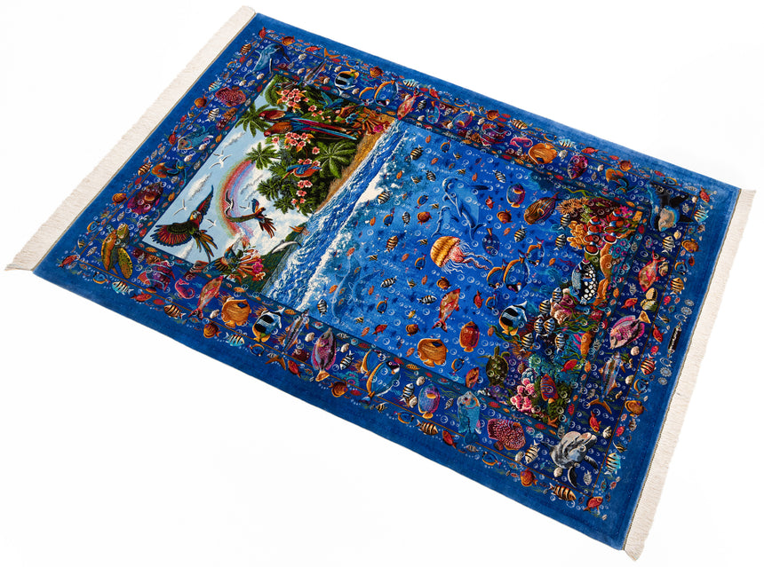 Alfombra persa de seda pura Qom | 213 x 145 cm