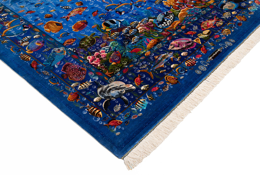 Alfombra persa de seda pura Qom | 213 x 145 cm