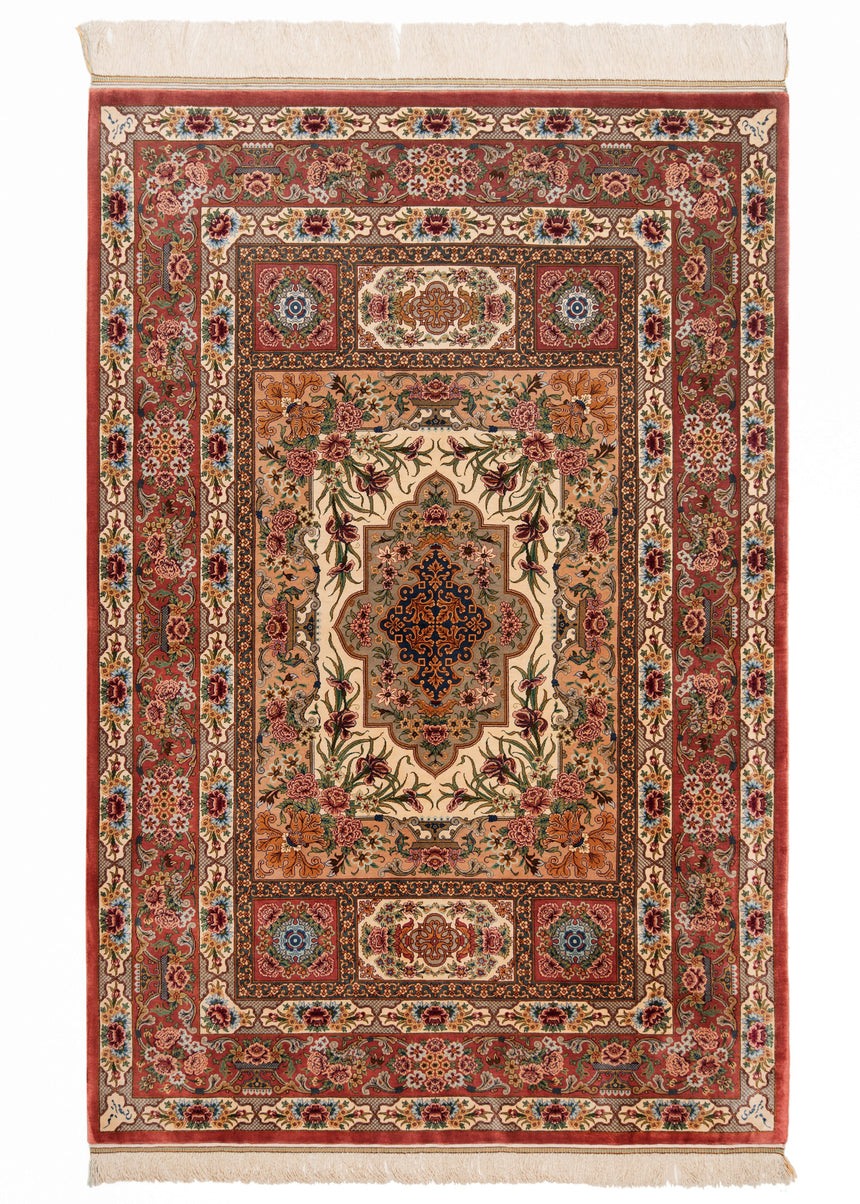 Alfombra persa de seda pura Qom | 153 x 102 cm