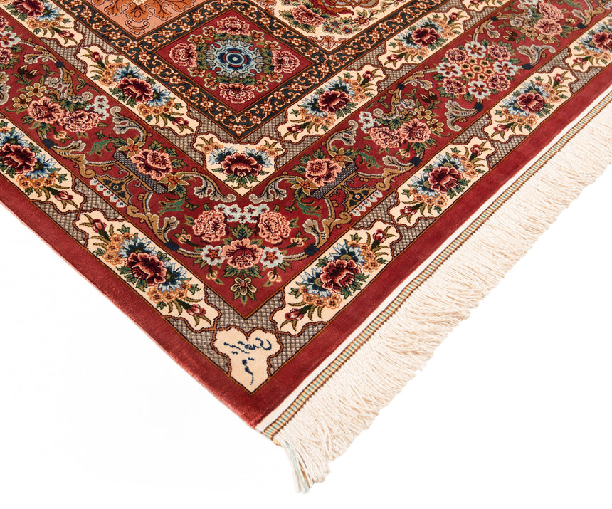 Alfombra persa de seda pura Qom | 153 x 102 cm