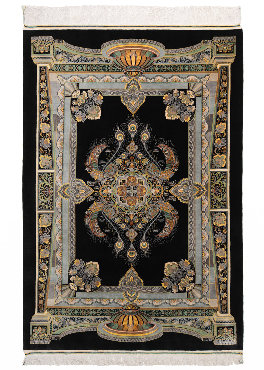 Alfombra persa de seda pura Qom | 147 x 100 cm