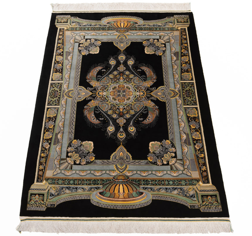 Alfombra persa de seda pura Qom | 147 x 100 cm