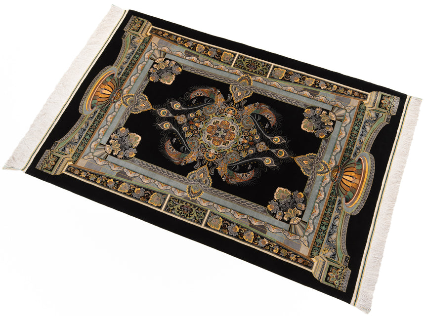 Alfombra persa de seda pura Qom | 147 x 100 cm