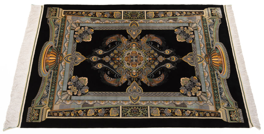 Alfombra persa de seda pura Qom | 147 x 100 cm