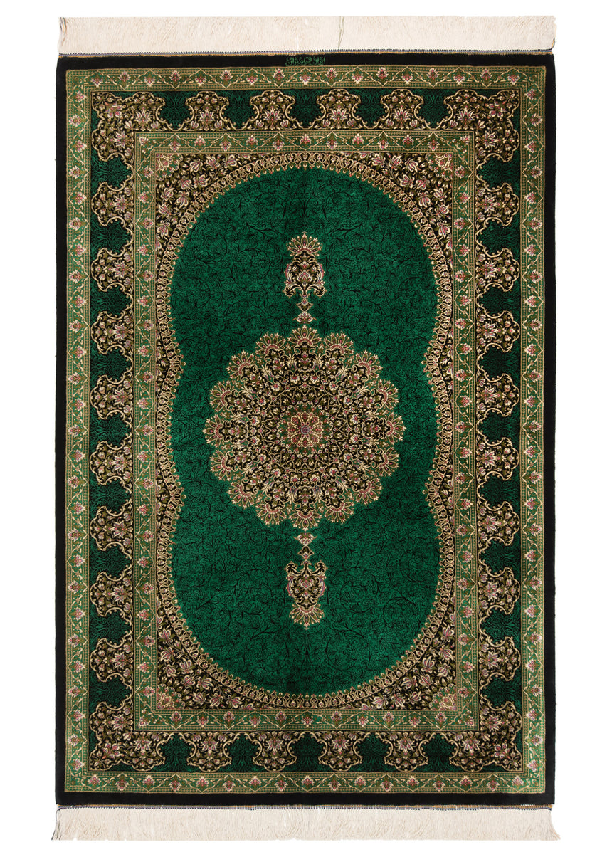 Alfombra persa de seda pura Qom | 153 x 102 cm