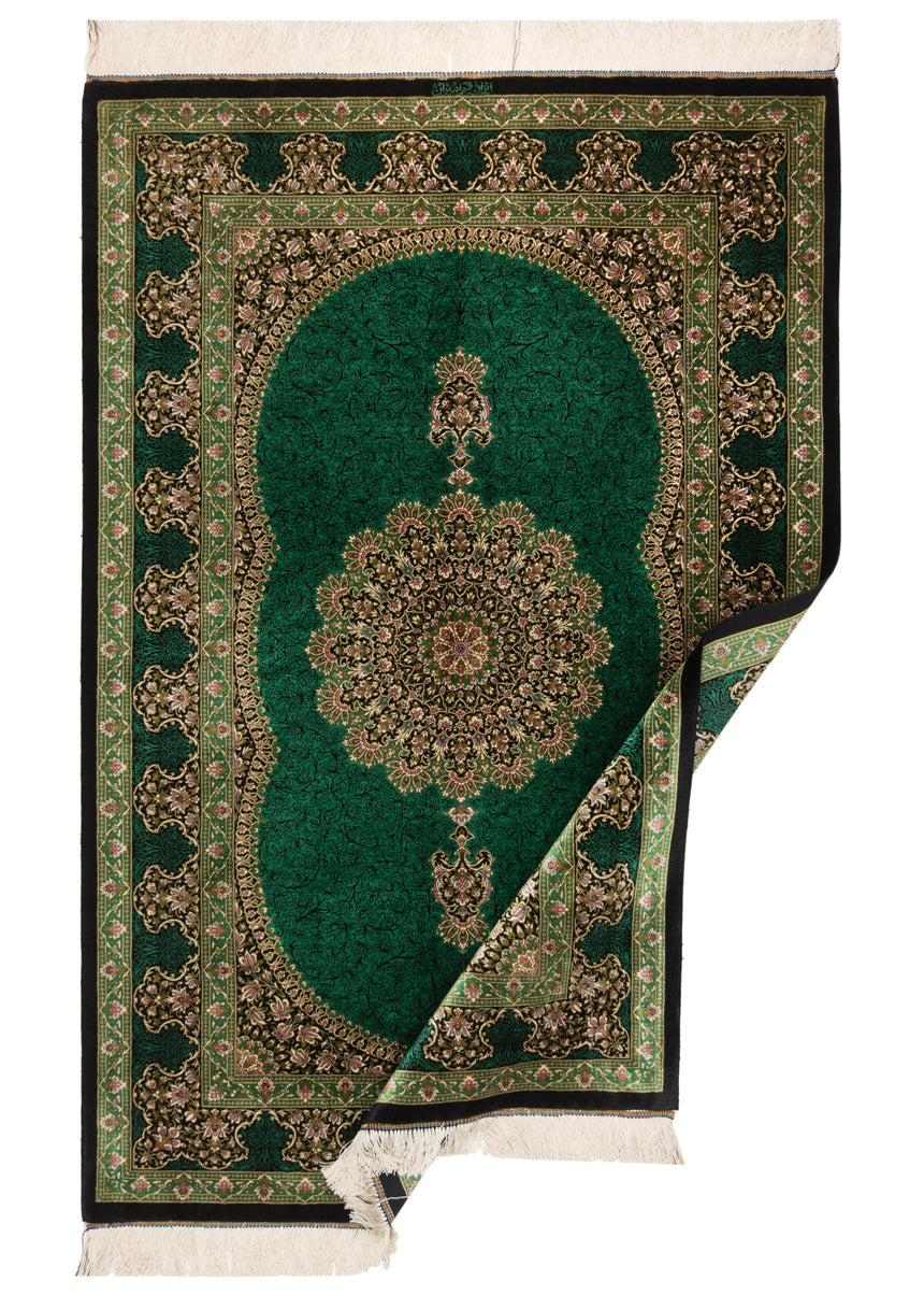 Alfombra persa de seda pura Qom | 153 x 102 cm