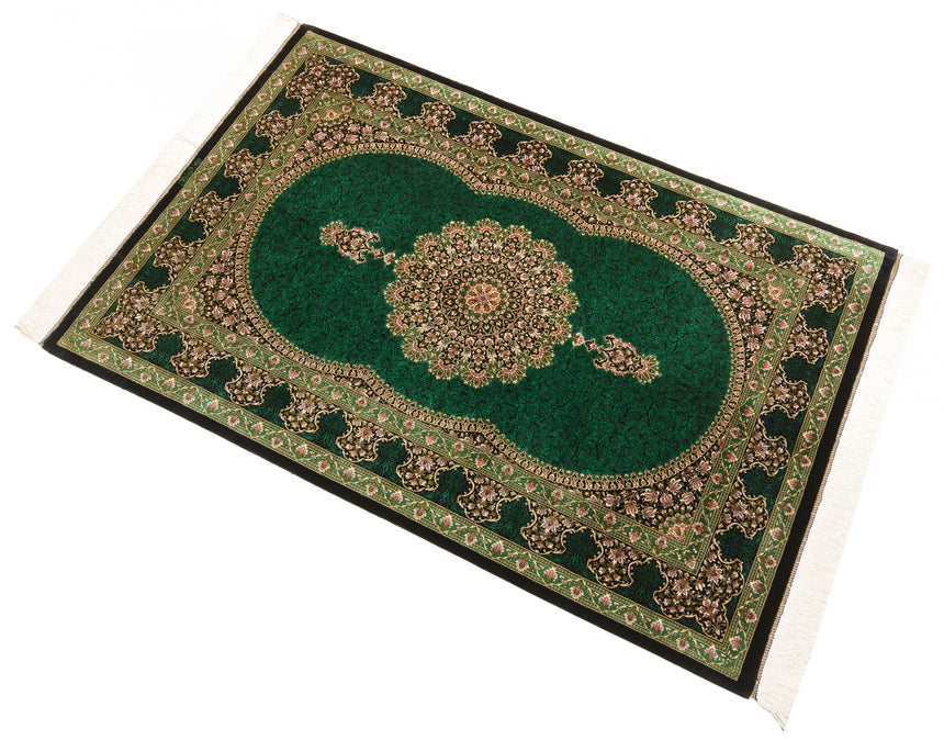 Alfombra persa de seda pura Qom | 153 x 102 cm