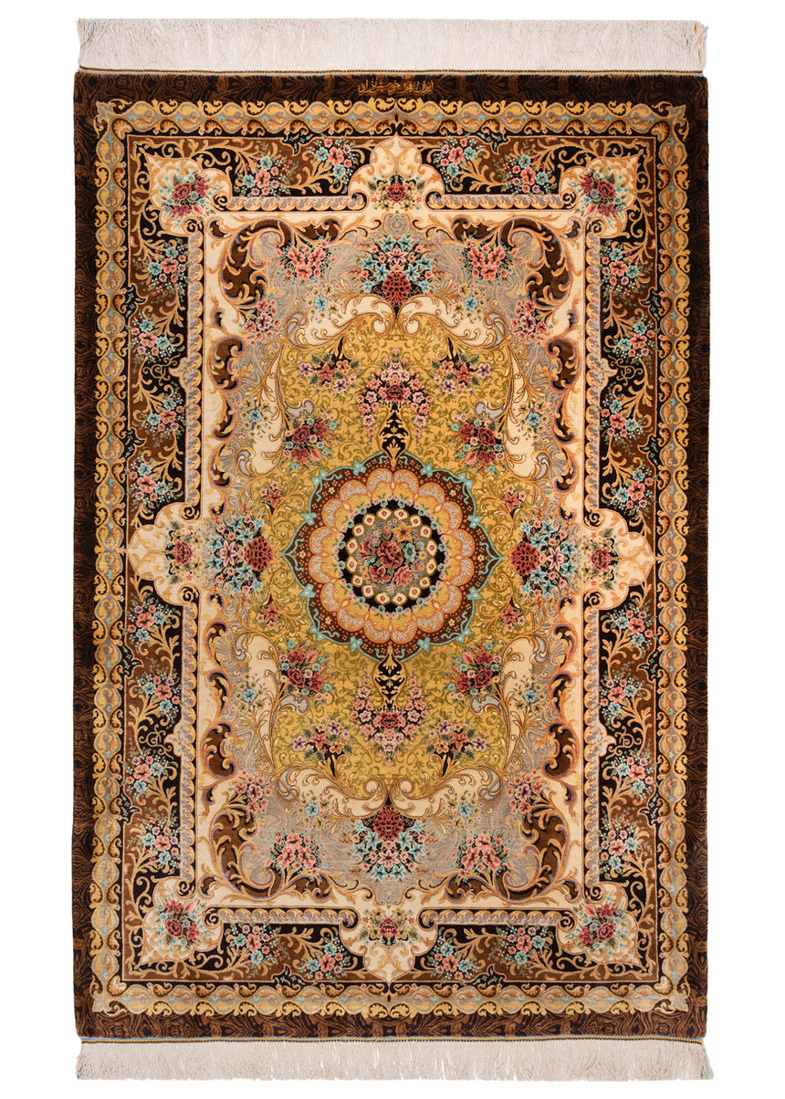Alfombra persa de seda pura Qom | 157 x 105 cm