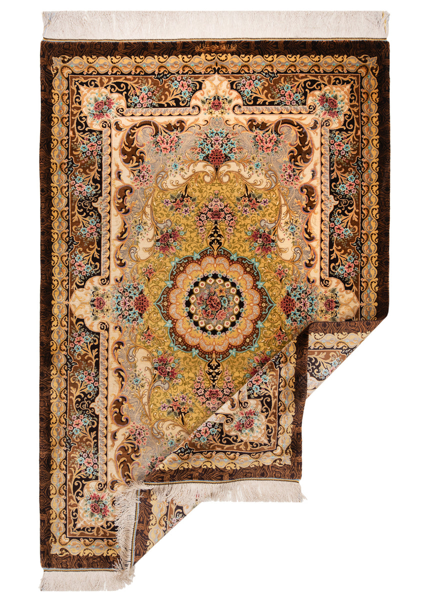 Alfombra persa de seda pura Qom | 157 x 105 cm